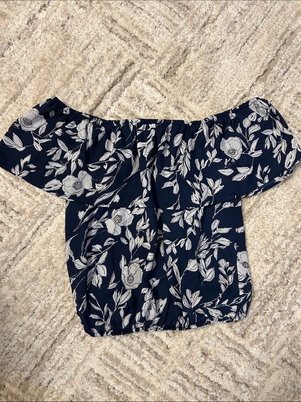 Sienna Sky Navy and White Floral Off-Shoulder top, Small
